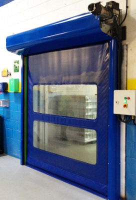 50HZ النسيج الصناعي PVC الأسطوانة السريعة الأبواب البلاستيكية مقاومة الرياح الداخلية عمودي